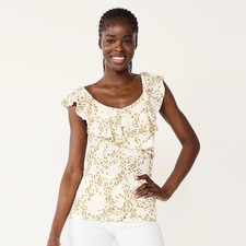 Nine West Women’s Flutter Beige w/Brown Sleeveless Tops NWT - Medium
