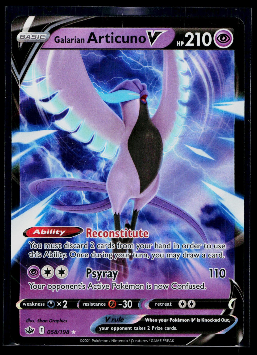 🎴Galarian Articuno V #058/198 SWSH06: Chilling Reign Ultra Rare Near Mint +