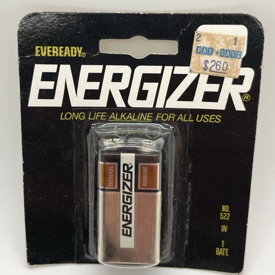 #ad #ad Vintage 1980#x27;s Dead NOS Energizer 9 Volt Battery on Card 9V Eveready $49.99