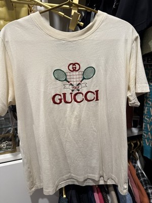Gucci Ivory Cotton Embroidered Tennis Logo Men