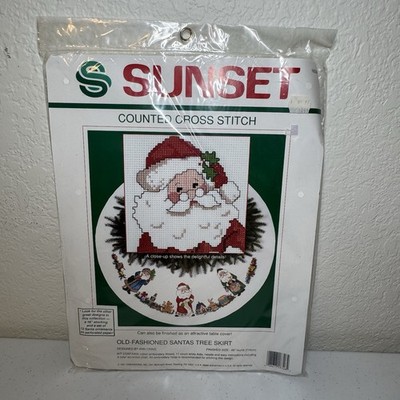 Vintage Sunset Cross Stitch Kit 18326 Old Fashioned Santas Tree Skirt 46'' 1991