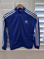 Adidas Track 3-Stripes Jacket Youth 11-12Y M Blue Full Zip -Worn Once Excellent 