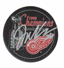 JOEY KOCUR DETROIT RED WINGS 1998 CUP CHAMP SIGNED AUTOGRAPHED LOGO PUCK COA