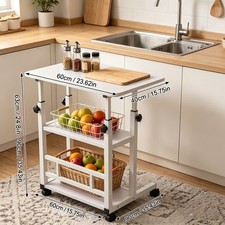 Three-Tier White Rolling Kitchen Storage Cart