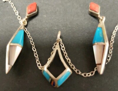NATIVE AMERICAN STERLING  SILVER  EARRINGS & NECKLACE  HANDMADE SET.