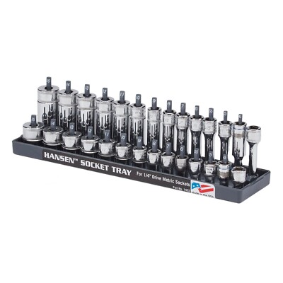 Hansen Global 1/4'' Drive Metric MM Regular & Deep Socket Tray Organizer USA