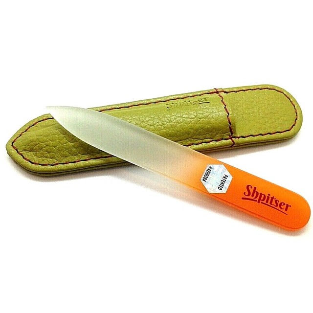 Genuene Czech Patented Bohemian Crystal Glass Nail File in Leather Case