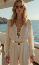 Women Gold Metal Elastic Skinny Band Holiday Party Belt Lion Coin Charm M L XL