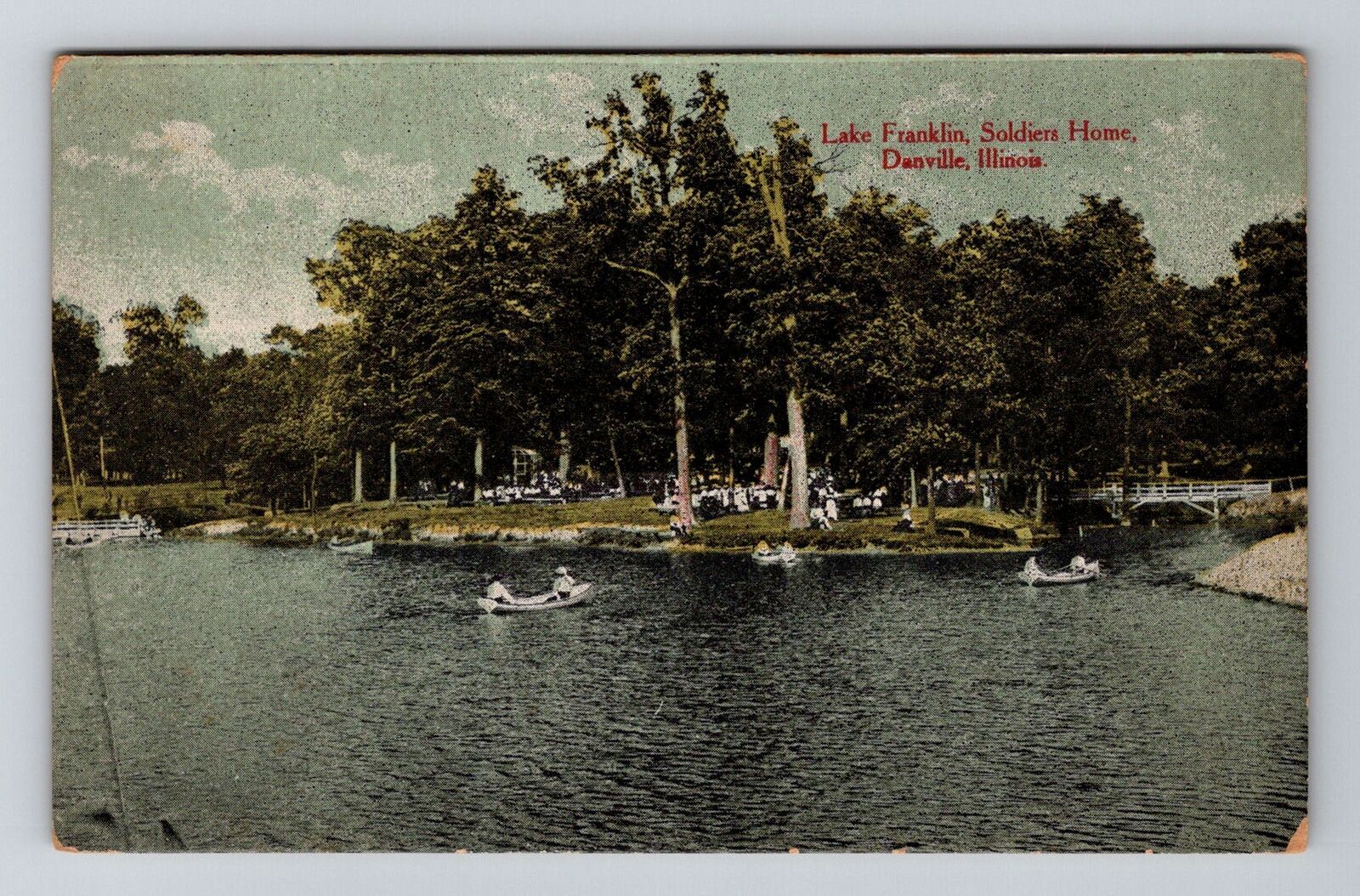 Vintage Danville IL Soldiers Home at Lake Franklin Postcard
