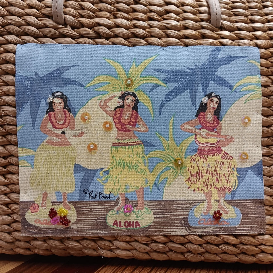 Bolso de mano tejido de mimbre Sun N Sand Cartera Playa Hawaiano Luau Palmera Aloha Foto 2 de 4