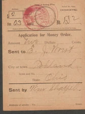 9-13 1904 Virginville PA application for Money Order Wm Shappell to E J Worst