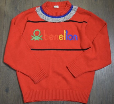 Jersey de punto para mujer Benetton Jersey Rojo Multicolor Grande logotipo  Vintage Oversiz | eBay