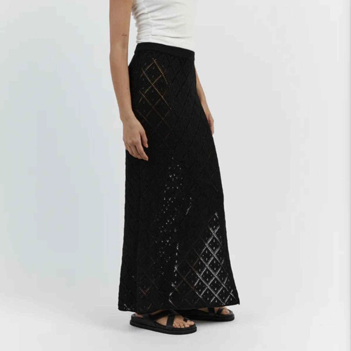 New DISSH Sorrento Black Crochet Midi Skirt Size XS eBay