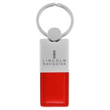 Lincoln Navigator Keychain Keyring - Duo Premium Red Leather Metal Key Fob
