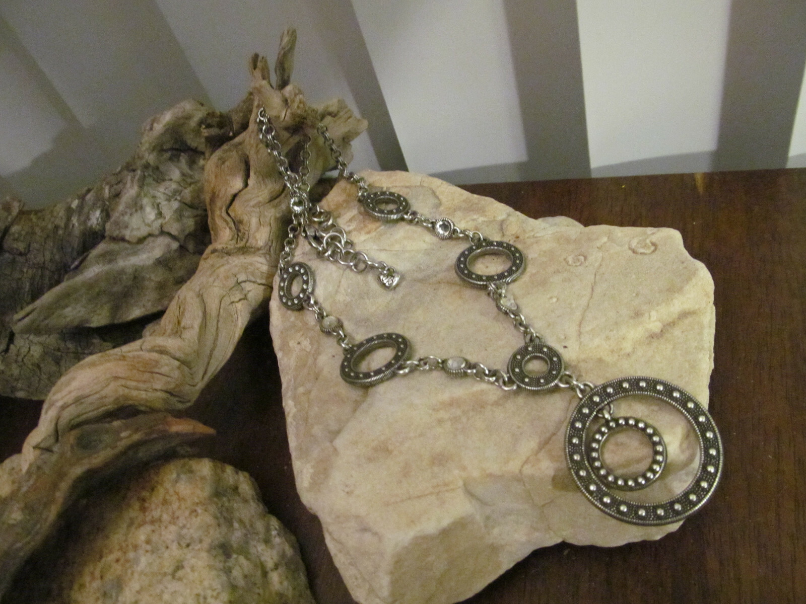 Silver tone BRIGHTON Multi Circle Rhinestone Doub… - image 3