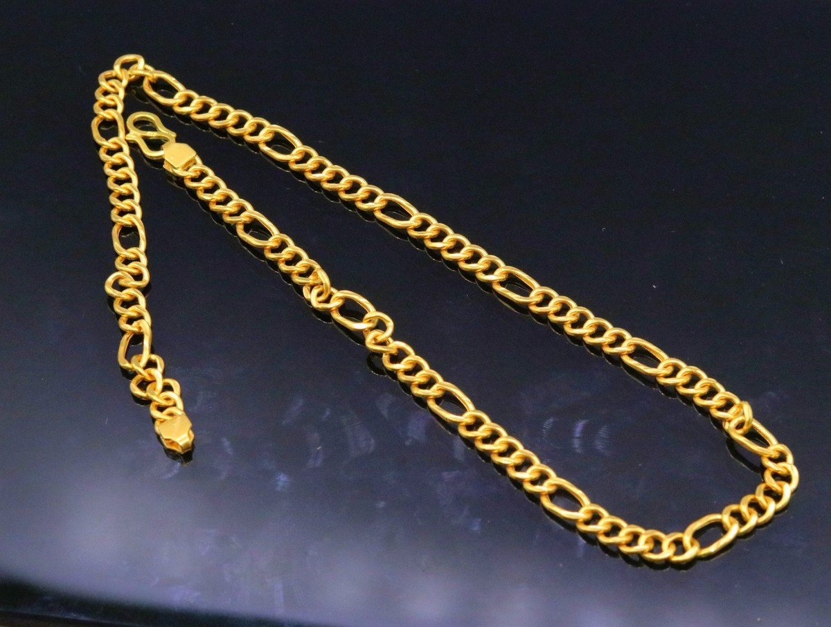 22K YELLOW GOLD GORGEOUS UNISEX 18 INCH FIGARO LINK CHAIN JEWELRY