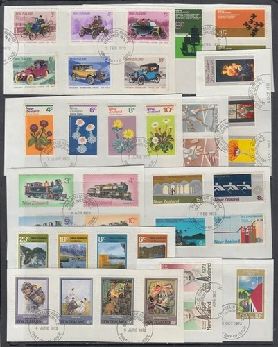 NEW ZEALAND 1972/77 COMPLETE USED SETS ex FDC's (x38) DIFFERENT (ID:FD01)