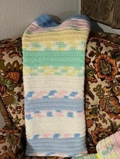 EUC VTG Handmade Knitted Quilted Nursery Pink Baby Stroller Blanket 47x30 Pastel