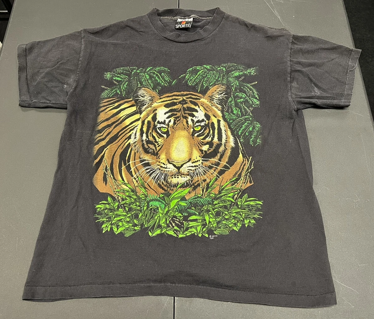 Vintage 1993 90s Signal Sports Black Tiger Animal Graphic T-Shirt