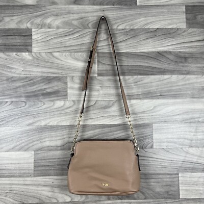 Matthew And Julian Purse Hand Bag Crossbody Chain Accent Brown Tan Beige