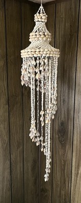 VTG Cowrie Beach Sea Shell Chandelier Spiral Hanging Wind Chime MCM Boho 40 