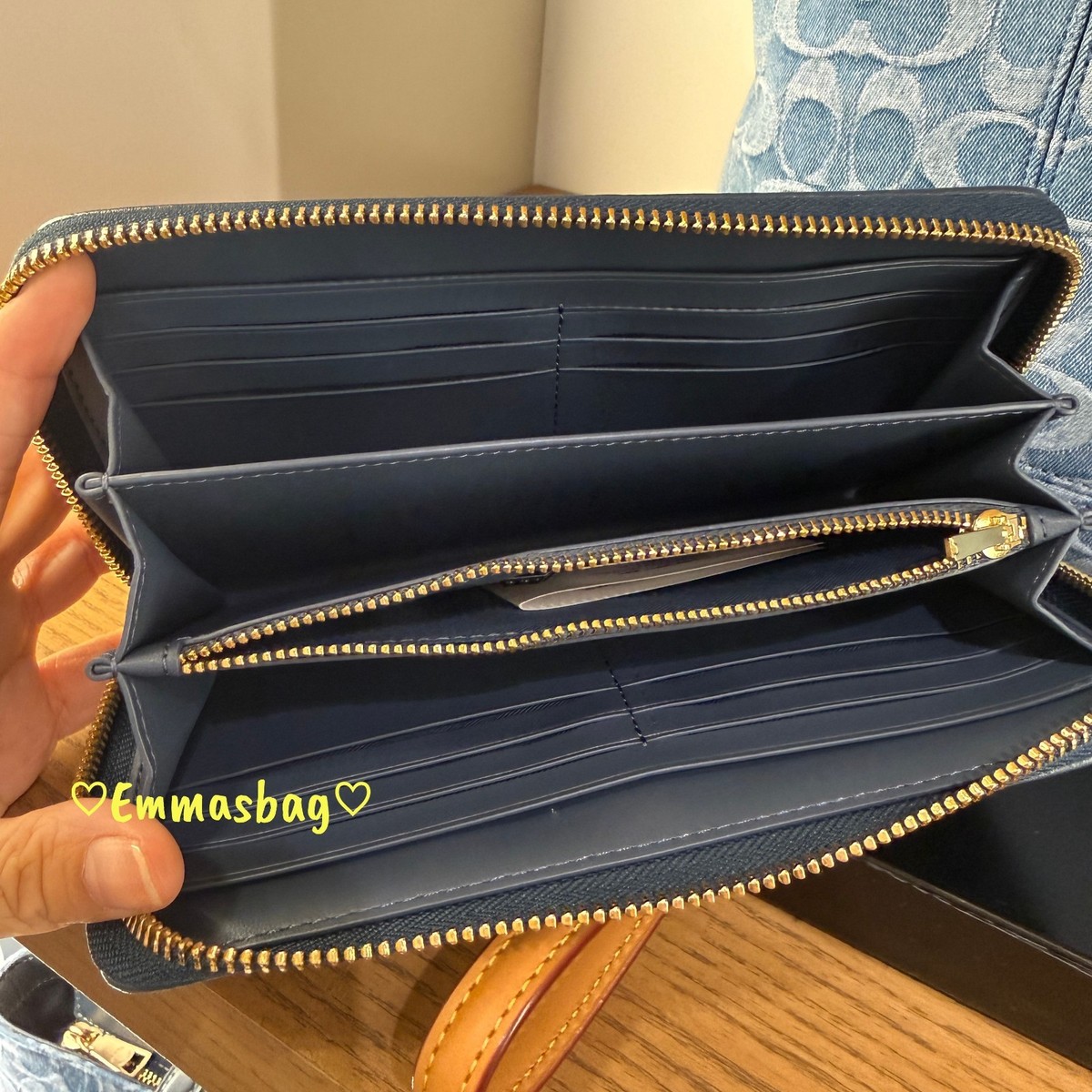 Coach Long Zip Around Wallet In Signature Denim CDE93 denim/Gold