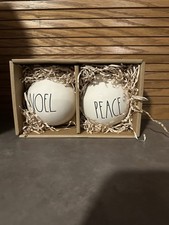 Rae Dunn NOEL  PEACE 4  Christmas Ceramic Ornaments Set of 2.
