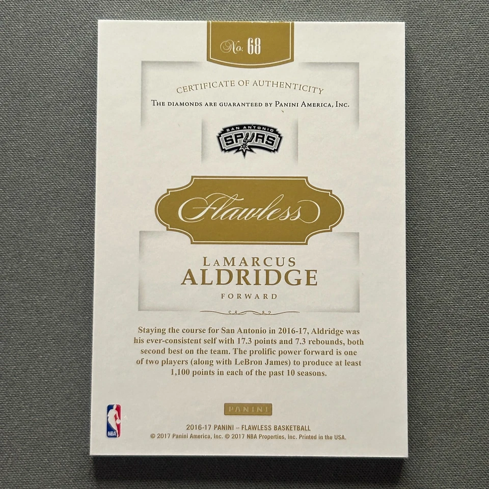 2016-17 Panini Flawless Basketball LaMarcus Aldridge #68 Dual Diamond GOLD 01/10 - Image 4 of 4