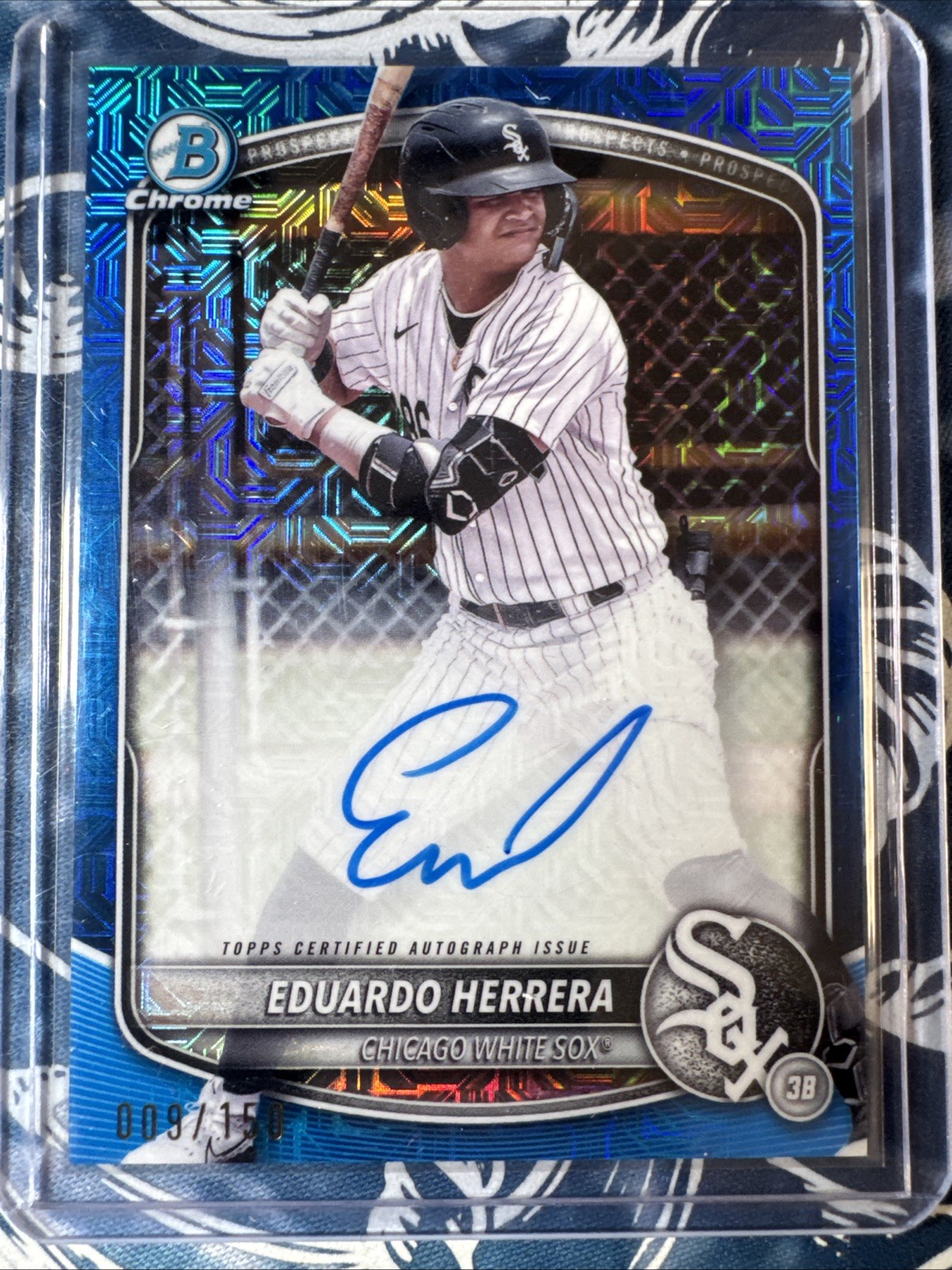 Eduardo Herrera 2025 Bowman Chrome BLUE Mojo Refractor Prospect Auto BMA-EH /150