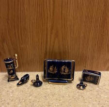 Vintage Limoges Castel Miniatures 6 Comfort Items Cobalt Blue Gold France