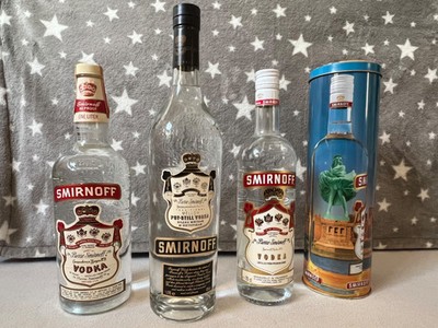 4 Flaschen alte Smirnoff  Vodka Wodka Vintage alt Geschenkset  Set OVP Konvolut 