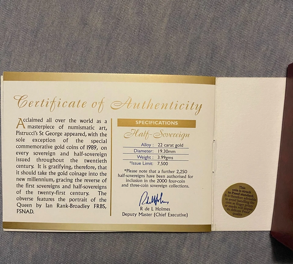 2000 UK Gold Proof Half-Sovereign –Royal Mint -  Boxed & CoA - Image 3 of 4