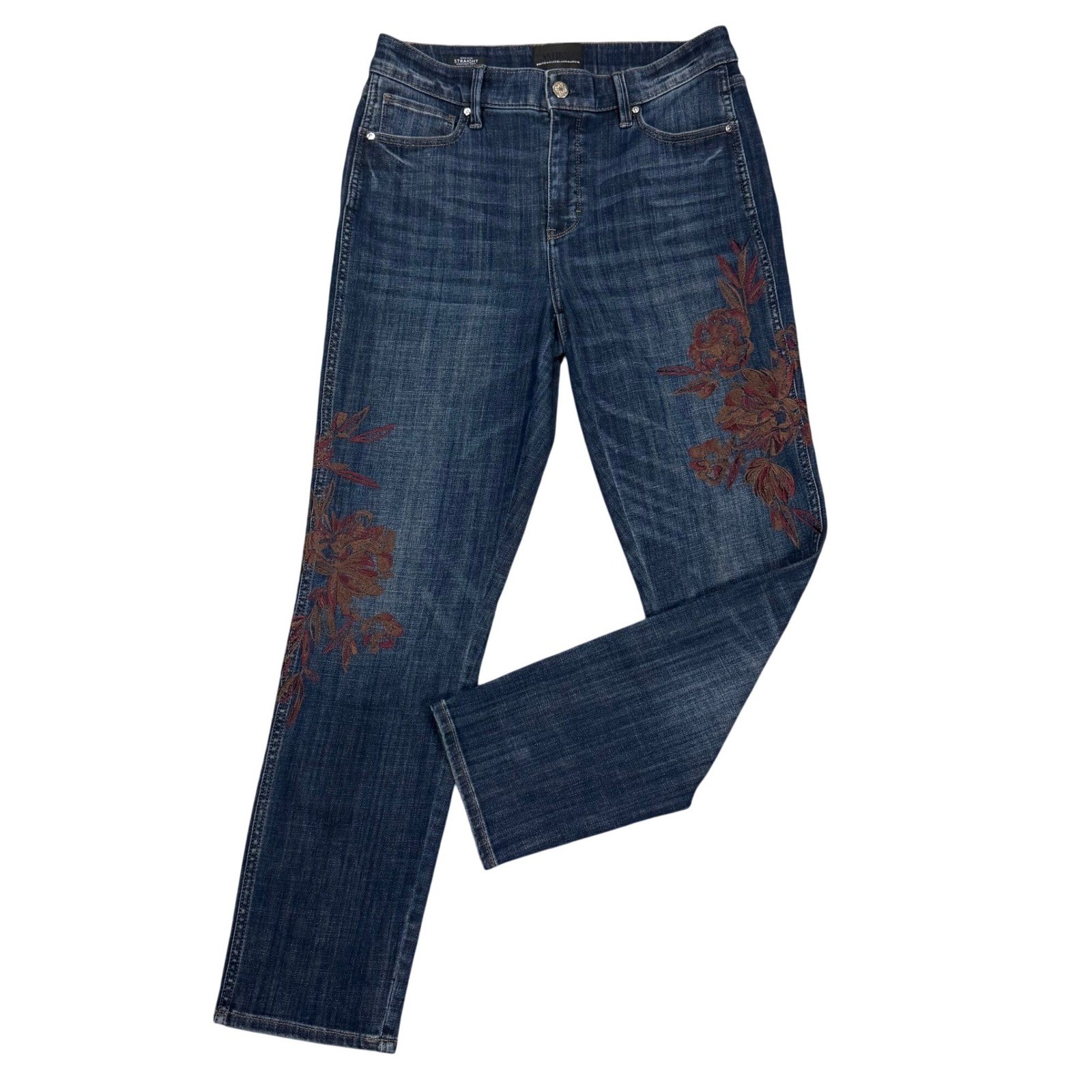 White House Black Market High Rise Straight Jeans Embroidered Floral Size 6L