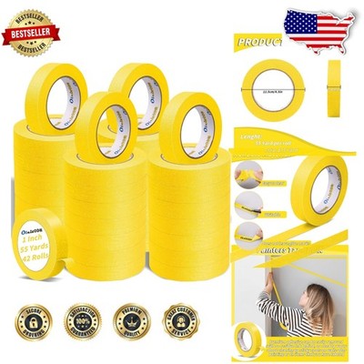 Durable Yellow Painter's Tape 42 Rolls, 1''x55yd - Surface Safe, No Residue