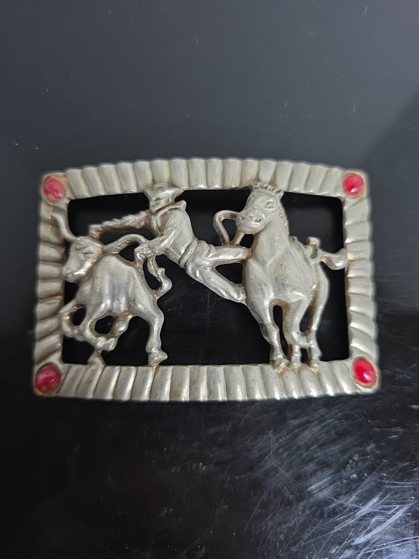 Vintage rodeo belt, buckle pewter, missing belt childs