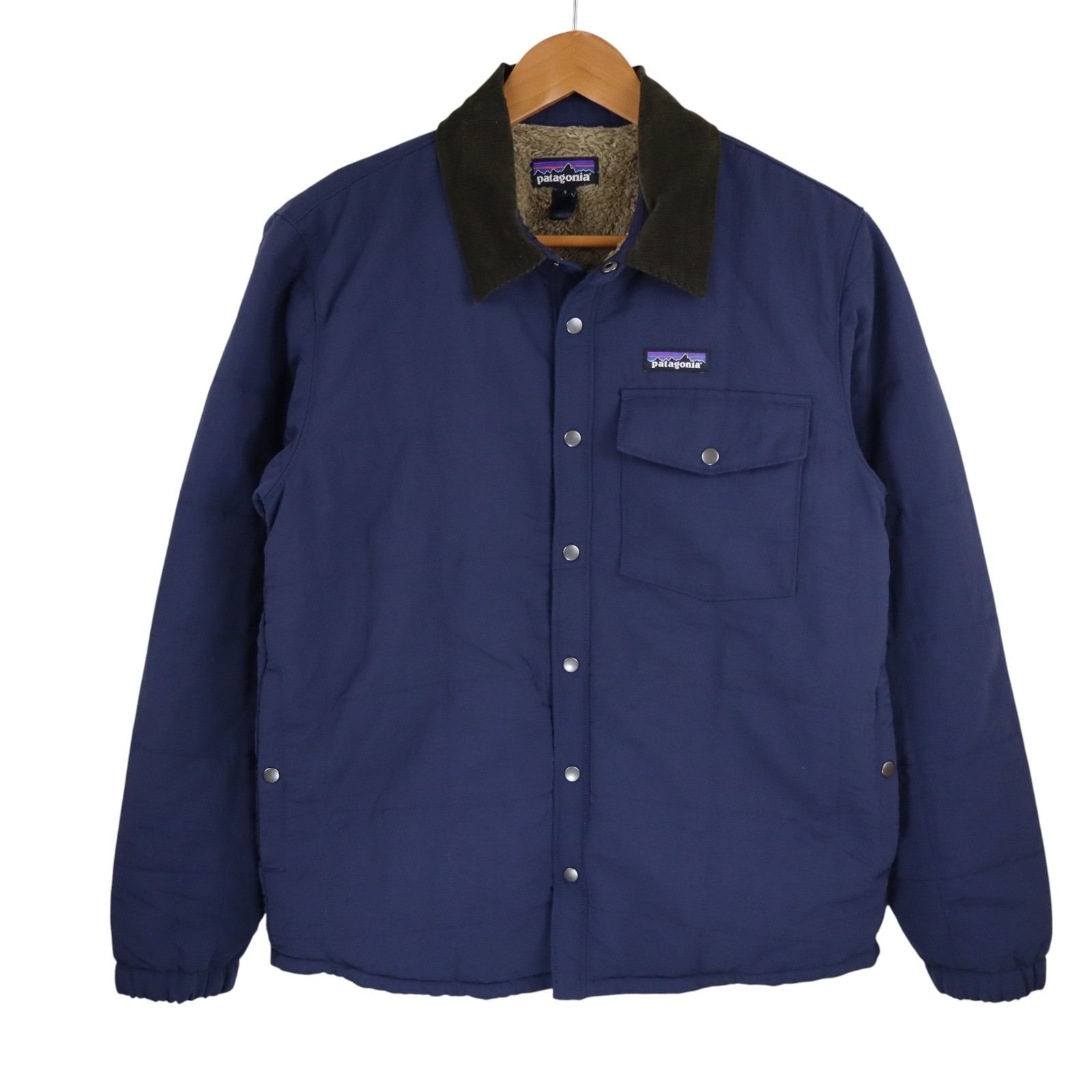 Patagonia Isthmus Quilted Sherpa Fleece Lined Jacket Mens Small Navy Blue Coat