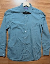 Ralph Lauren Purple Label Made in Italy Dress Shirt Teal Check Size 15.5 Med