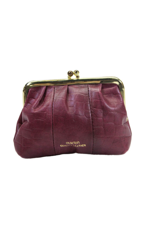 Buxton Womens Leather Pleated Front Frame Clasp Coin Purse Solid Red Small