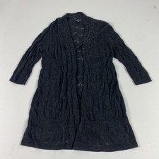 Eileen Fisher Long Cardigan Sweater Womens Medium Gray Merino Wool Beaded