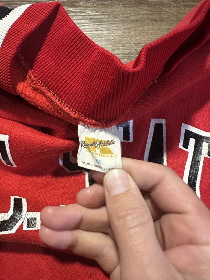 Sudadera De Colección NC State Wolfpack Cuello Redondo Talla Mediana Años 70 Russell Athletic Foto 3 de 4