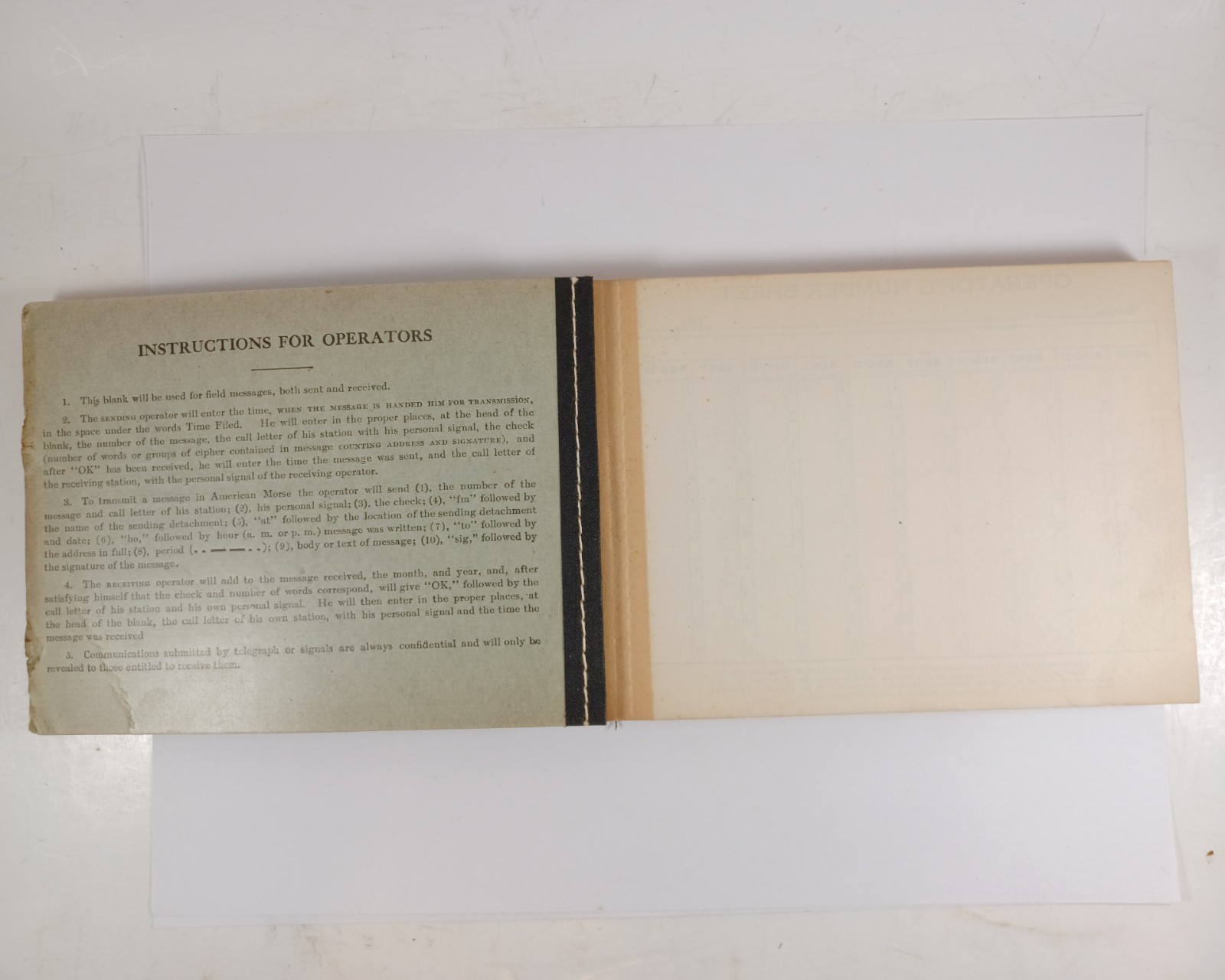 Antique 1917 U.S Army Signal Corps Field Message Book, Pages Unused 