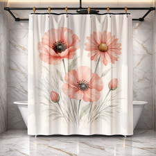 Waterproof Pink Floral Shower Curtain 72x72 Polyester Bathroom Decor
