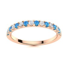 Half Eternity Band 2MM Round Swiss Blue Topaz 925 Sterling Silver Women Ring