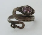 Vintage Sterling Silver Amethyst Snake Ring 925 Size 6