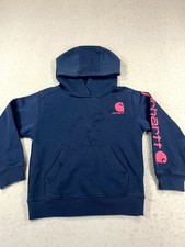 Carhartt Hoodie Youth 5 Navy Blue Graphic Fleece Lined Logo Kangaroo Pockets