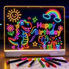14" x 10" LED Light Up Drawing Board for Kids, 7 Colors Rechargeable Glow Doo...