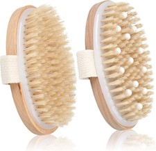 2 Pack Dry Brushing Body Brush, Natural Bristle Exfoliating Brush with Massage