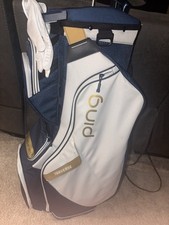 PING TRAVERSE BLUE/WHITE/GOLD CART BAG w/ 14-WAY CLUB DIVIDER  COOLER POCKET