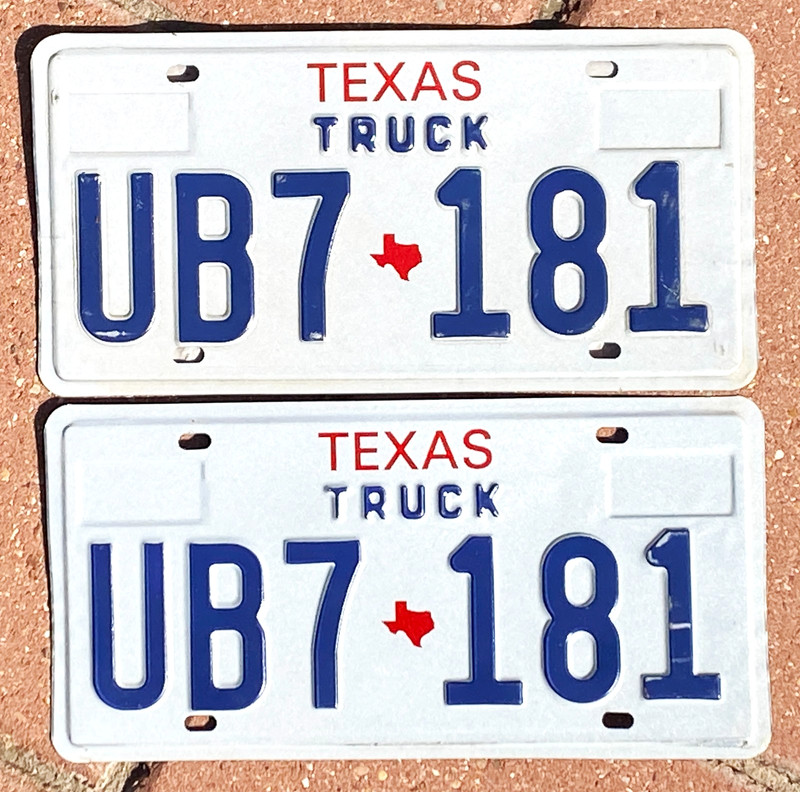 1990s Texas TRUCK license plates UB7-181  ---  PAIR