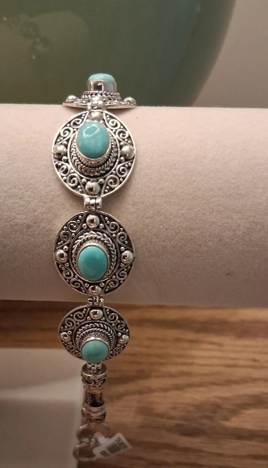 Pulsera Bali Legacy Collection Azul Turquesa Sonora Talla 8.25 Plata Níquel F Foto 2 de 4